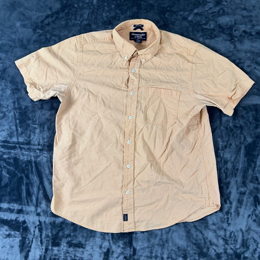 Abercrombie & Fitch‎ Button Down Mens Large Orange Gingham Check Short Sleeve